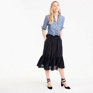 J CREW Clip-dot tiered skirt, Cotton, Black, Lined, Size 0